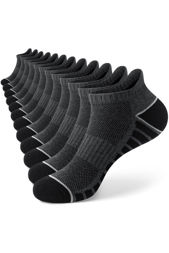 12 Pairs Mens Ankle Socks, Socks for Men Low Cut Breathable Cushion Black and Gray