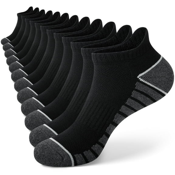 KOITHOT 12 Pairs Mens Ankle Socks, Socks for Men Low Cut Breathable Cushion Black and Gray