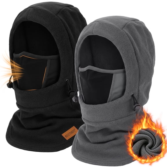 KOITHOT 2 Pcs Winter Balaclava Ski Mask for Men Women, Cold Weather Warm Windproof Full Face Mask Neck Warmer, Thermal Fleece Face Covering for Skiing Outdoor Work