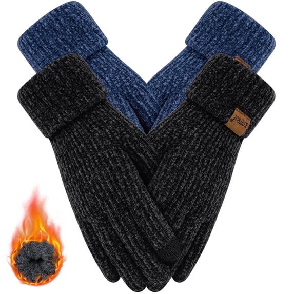 KOITHOT 2 Pairs Winter Gloves for Women Chenille, Winter Warm Thick Lined Touchscreen Fingers Weather Gloves
