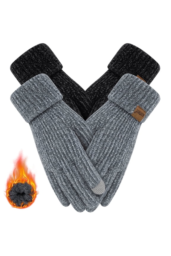 2 Pairs Winter Gloves for Women Chenille, Winter Warm Thick Lined Touchscreen Fingers Weather Gloves