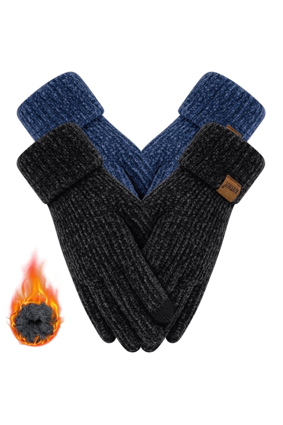 2 Pairs Winter Gloves for Women Chenille, Winter Warm Thick Lined Touchscreen Fingers Weather Gloves