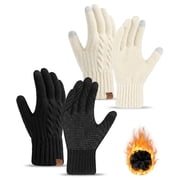 2 Pairs Winter Gloves for Women Thick Lined Touch Screen Knit Warm Gloves for Cold Weather