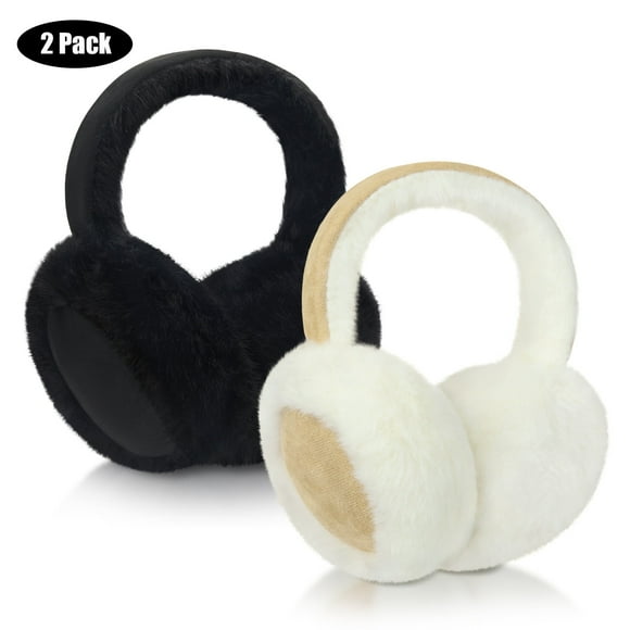 KOITHOT 2 Pcs Ear Muffs for Women, Foldable Fluffy Earmuffs with Headband, Multicolor Winter Outdoor Earmuffs
