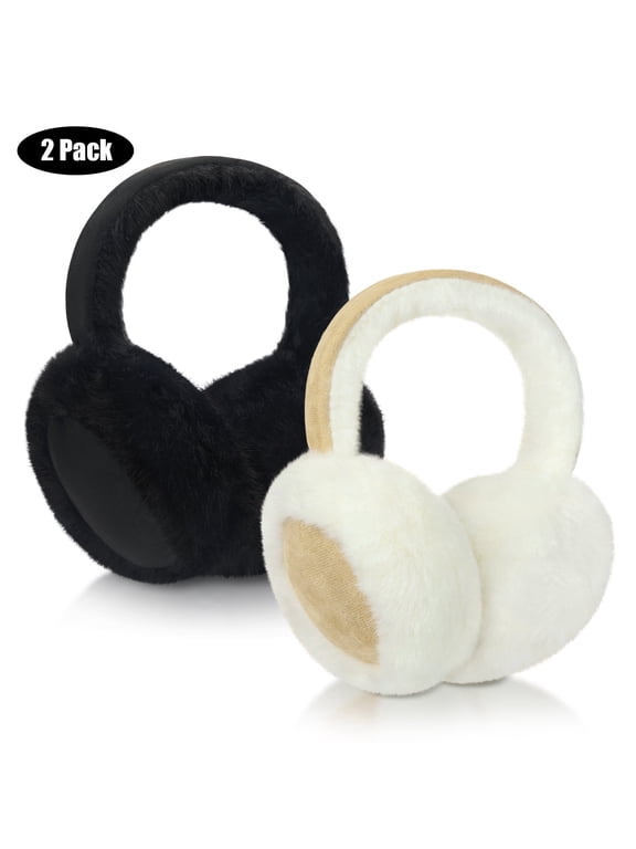2 Pcs Ear Muffs for Women, Foldable Fluffy Earmuffs with Headband, Multicolor Winter Outdoor Earmuffs