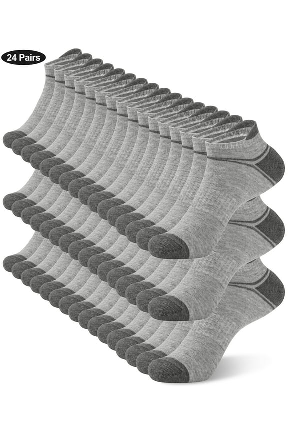 24 Pairs Men Ankle Socks, Low Cut Comfortable Lightweight Running Socks for Men Size 6-9