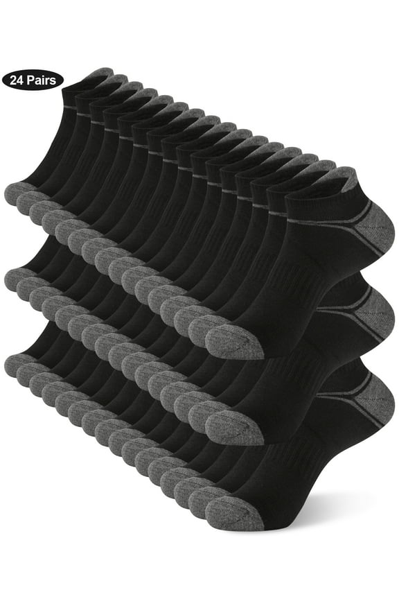 24 Pairs Men Ankle Socks, Low Cut Comfortable Lightweight Running Socks for Men Size 6-9