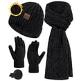 thumbnail image 1 of KOITHOT 3 Pcs Women Winter Beanie Hat Gloves Scarf Set, Chenille Winter Hat with Thick Soft Touch Screen Gloves Long Warm Scarf Knitted Black, 1 of 7