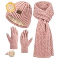 thumbnail image 1 of KOITHOT 3 Pcs Women Winter Beanie Hat Gloves Scarf Set, Chenille Winter Hat with Thick Soft Touch Screen Gloves Long Warm Scarf Knitted Pink, 1 of 7
