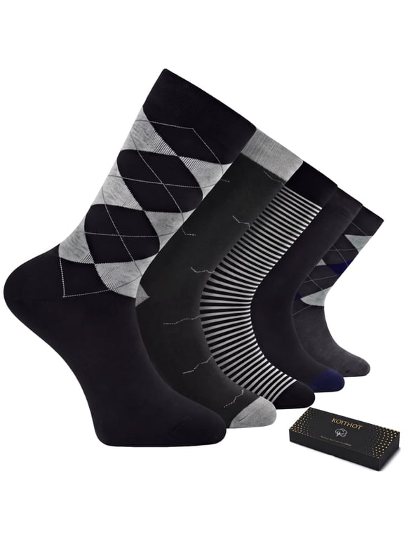 5 Pack Men Dress Socks, Classic Business Crew Mens Socks Size 10 13 Gift Set