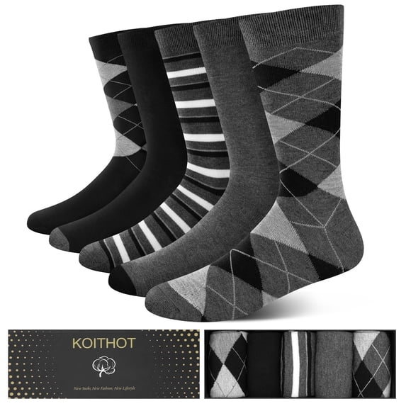 KOITHOT 5 Pack Men Dress Socks, Classic Business Crew Mens Socks Size 10 13 Gift Set