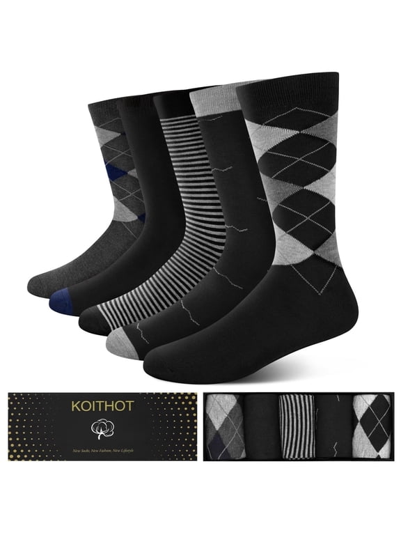 5 Pack Men Dress Socks, Classic Business Crew Mens Socks Size 10 13 Gift Set