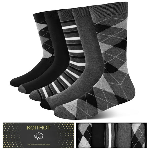 KOITHOT 5 Pairs Men Dress Socks, Lightweight Classic Crew Scocks for Men Size 10-13 Gift Set