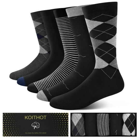 KOITHOT 5 Pairs Men Dress Socks, Lightweight Classic Crew Scocks for Men Size 10-13 Gift Set