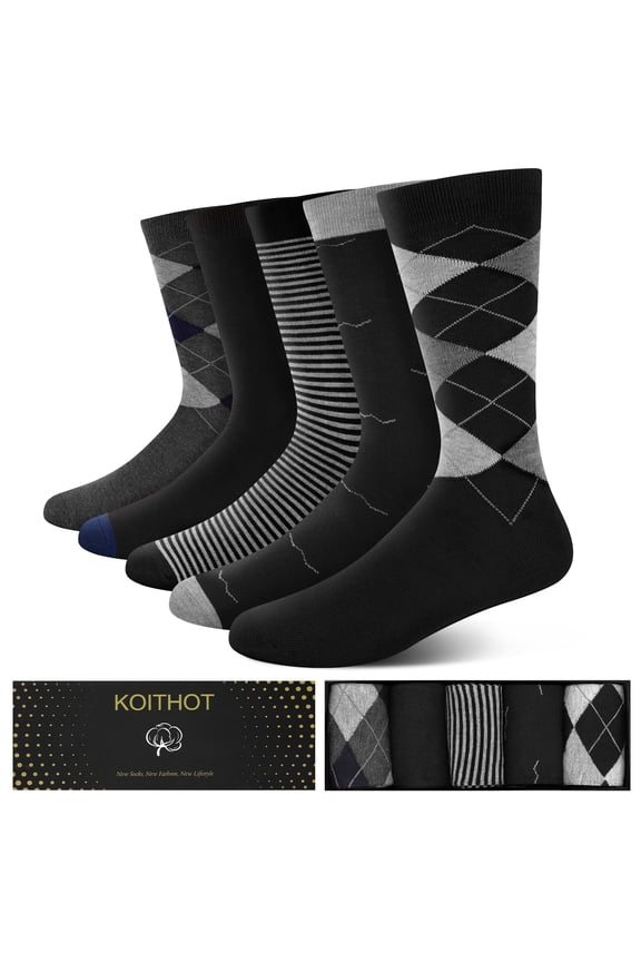 5 Pairs Men Dress Socks, Lightweight Classic Crew Scocks for Men Size 10-13 Gift Set