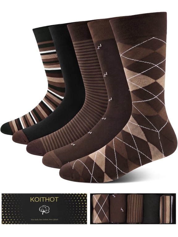 5 Pack Men Dress Socks, Classic Business Crew Mens Socks Size 10 13 Gift Set