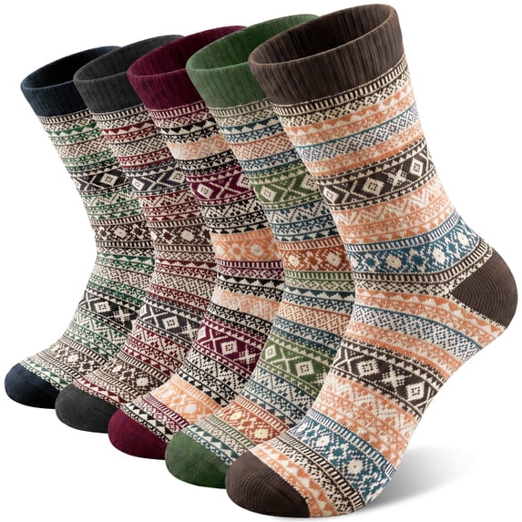 KOITHOT 5 Pairs Wool Socks for Men, Thick Soft Knit Vintage Boot Crew Socks