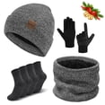 thumbnail image 1 of KOITHOT 5 Pcs Winter Beanie Hat Scarf Touchscreen Gloves Set with Wool Socks for Men Women Black and White Mixed Lines, 1 of 6