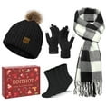 thumbnail image 1 of KOITHOT 5 Pcs Winter Beanie Hat Long Knit Plaid Scarf Touchscreen Gloves Wool Socks Set with Gift Box for Women Black, 1 of 7