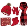 thumbnail image 1 of KOITHOT 5 Pcs Winter Beanie Hat Long Knit Plaid Scarf Touchscreen Gloves Wool Socks Set with Gift Box for Women Red, 1 of 7