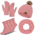 thumbnail image 1 of KOITHOT 5 Pcs Women Winter Beanie Hat Gloves Scarf Set, Warm Thick Soft Knitted Touch Screen Pink, 1 of 6