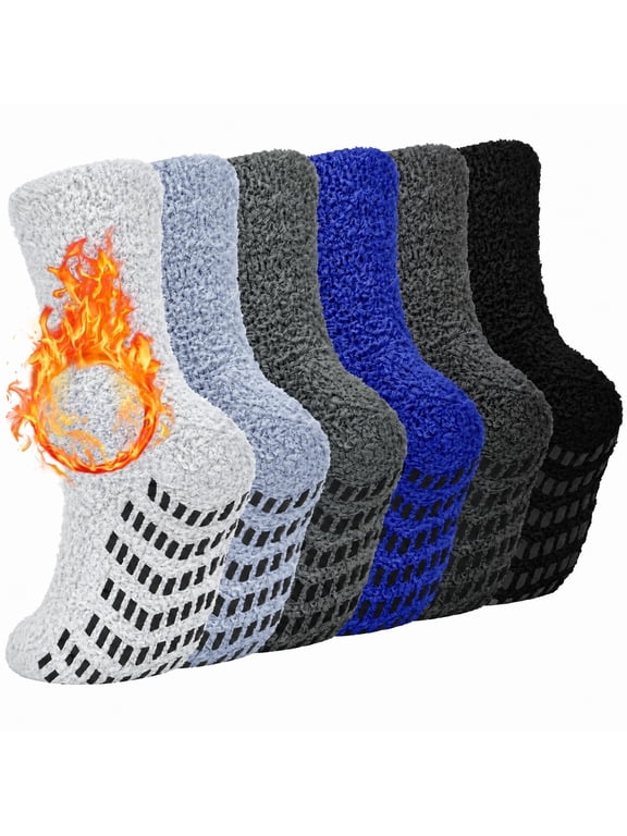 6 Pack Men Fuzzy Socks Warm Winter Soft Fluffy Cozy Slipper Fleece Socks for Men
