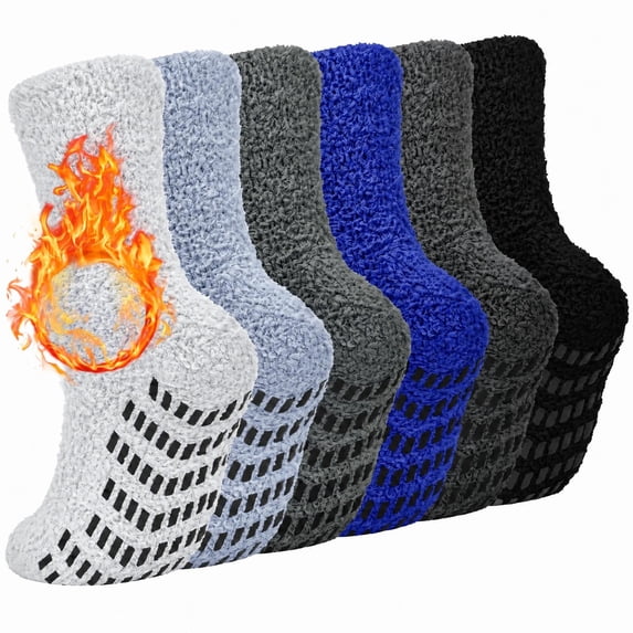 KOITHOT 6 Pack Men Fuzzy Socks Warm Winter Soft Fluffy Cozy Slipper Fleece Socks for Men
