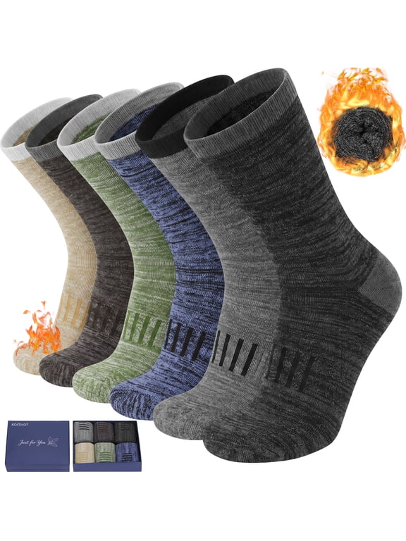 6 Pairs Wool Socks Mens, Thick Warm Thermal Cozy Cushioned Winter Socks for Men, Soft Hiking Casual Work Crew Men Socks Gift Pack