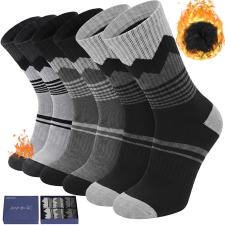 KOITHOT 6 Pairs Wool Socks Mens, Thick Warm Thermal Cozy Cushioned Winter Socks for Men, Soft Hiking Casual Work Crew Men Socks Gift Pack