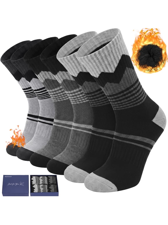 6 Pairs Wool Socks Mens, Thick Warm Thermal Cozy Cushioned Winter Socks for Men, Soft Hiking Casual Work Crew Men Socks Gift Pack