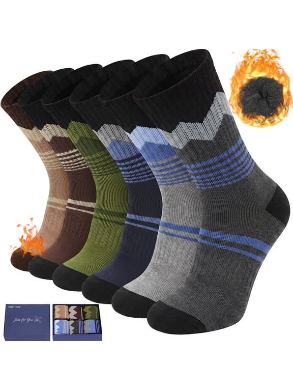6 Pairs Wool Socks Mens, Thick Warm Thermal Cozy Cushioned Winter Socks for Men, Soft Hiking Casual Work Crew Men Socks Gift Pack
