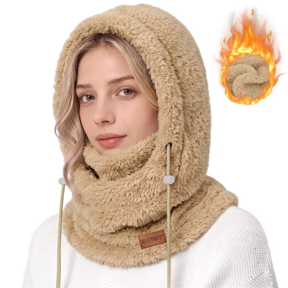 KOITHOT Winter Balaclava Hooded Ski Mask for Men Women, Windproof Warm Thermal Fuzzy Fleece Full Face Mask Neck Warmer, Adjustable Face Cover for Skiing Cycling Outdoor Activities