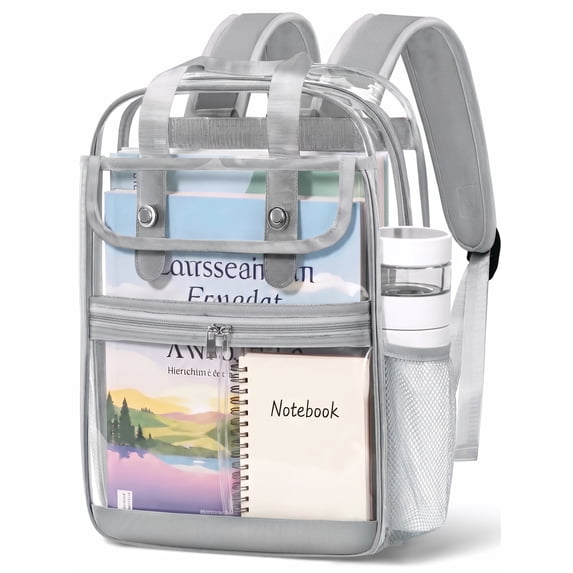 KOITHOT Clear Backpacks Large Heavy Duty PVC Waterproof Transparent Bookbag for School Adult Work, Gray