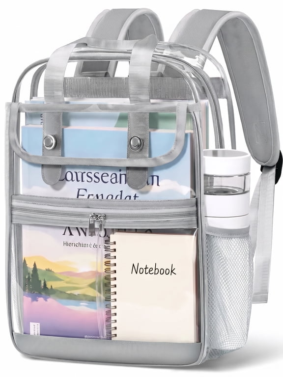 Clear Backpacks Large Heavy Duty PVC Waterproof Transparent Bookbag for School Adult Work, Gray