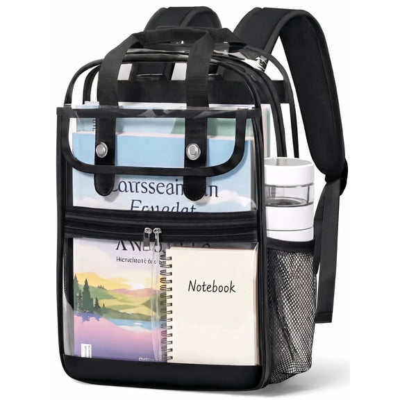 KOITHOT Clear Backpacks Large Heavy Duty PVC Waterproof Transparent Bookbag for School Adult Work, Black