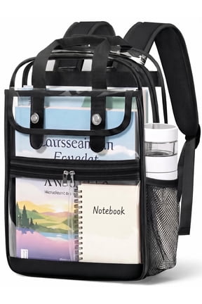 Clear Backpacks Large Heavy Duty PVC Waterproof Transparent Bookbag for School Adult Work, Black