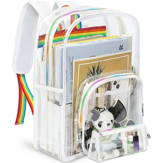 KOITHOT Clear Backpacks Heavy Duty Large Capacity Transparent Waterproof Bookbags with Matching Pouch for School Stadium College