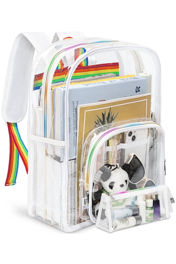 Clear Backpacks Heavy Duty Large Capacity Transparent Waterproof Bookbags with Matching Pouch for School Stadium College
