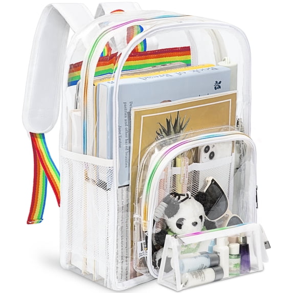 KOITHOT Clear Backpacks Heavy Duty Large Capacity Transparent Waterproof Bookbags with Matching Pouch for School Stadium College