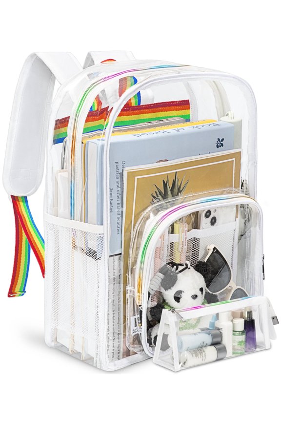 Clear Backpacks Heavy Duty Large Capacity Transparent Waterproof Bookbags with Matching Pouch for School Stadium College