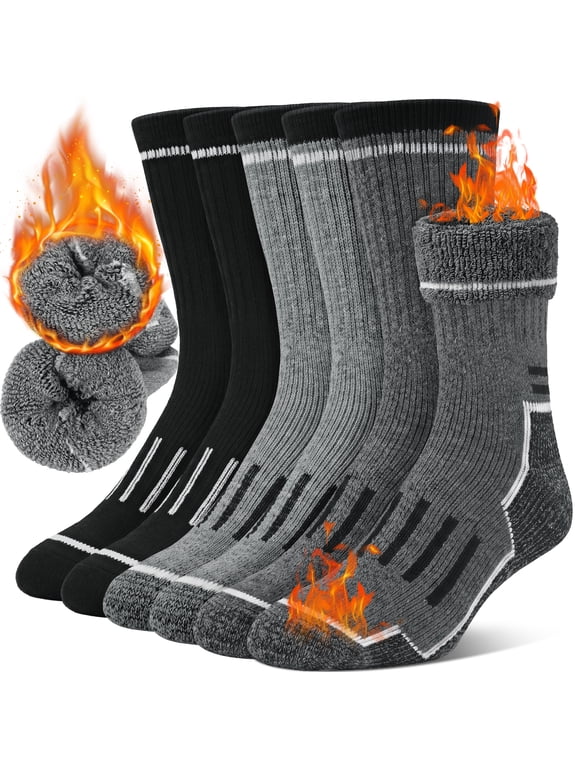 3 Pack Merino Wool Socks for Men & Women, Cushioned Thermal Winter Boot Crew Hiking Socks