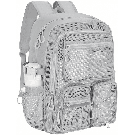 KOITHOT Mesh Backpack Heavy Duty, Stadium Approved Multi-Pocket Beach Backpacks for Adults, See Through Transparent Mesh Bookbag for School & Travel(Gray)