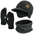 thumbnail image 1 of KOITHOT 3 Pcs Winter Beanie Hat with Brim and Ear Flaps Knitted Line Neck Warmer Touchscreen Gloves Set for Men Slate Gray, 1 of 6