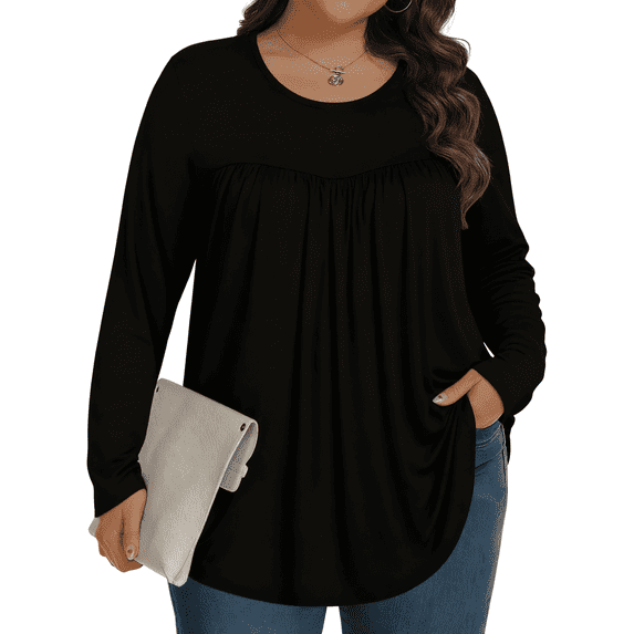 KOITHOT Womens Plus Size Tops Tunic Long Sleeve Crew Neck Shirts Casual Soft Blouse 1X-5X