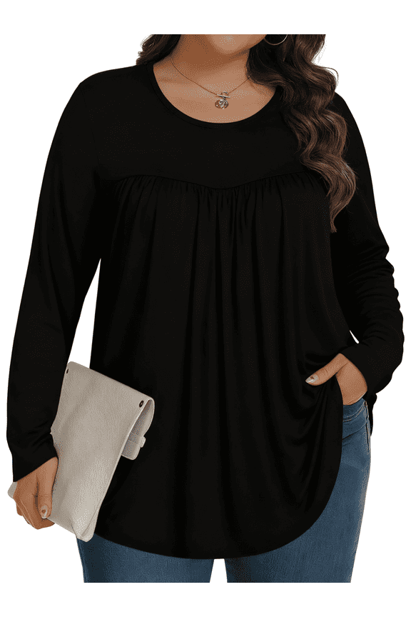 Womens Plus Size Tops Tunic Long Sleeve Crew Neck Shirts Casual Soft Blouse 1X-5X