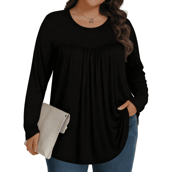 KOITHOT Womens Plus Size Tops Tunic Long Sleeve Crew Neck Shirts Casual Soft Blouse 1X-5X