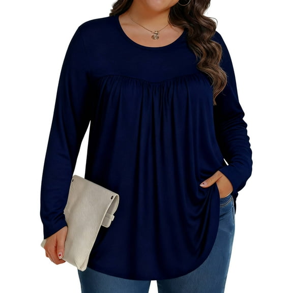 KOITHOT Womens Plus Size Tops Tunic Long Sleeve Crew Neck Shirts Casual Soft Blouse 1X-5X