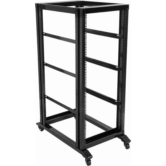 KOJEM 27U Open Frame Server Movable Rack 20.16D X 21.7W X 55.39H Height & Depth Adjustable for AV Equipment Servers & Network Devices W/L Rails Weight Capacity 900L