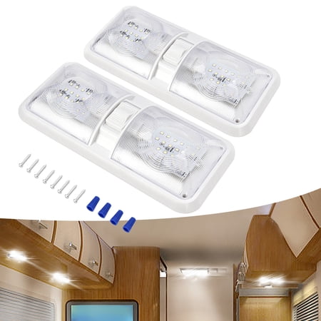 KOJEM 2PCS Double Dome Lights, Fit for RV LED 12v, Ceiling Fixture, RV Interior Led, Ceiling Light, Boat Camper Trailer