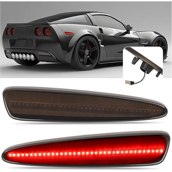 KOJEM 2PCS LED Side Marker Lights Compatible with 2005-2013 Chevrolet Chevy Corvette C6 Z06/ZR1/Grand Sport Rear Red Side Marker Lamps Smoke Lens